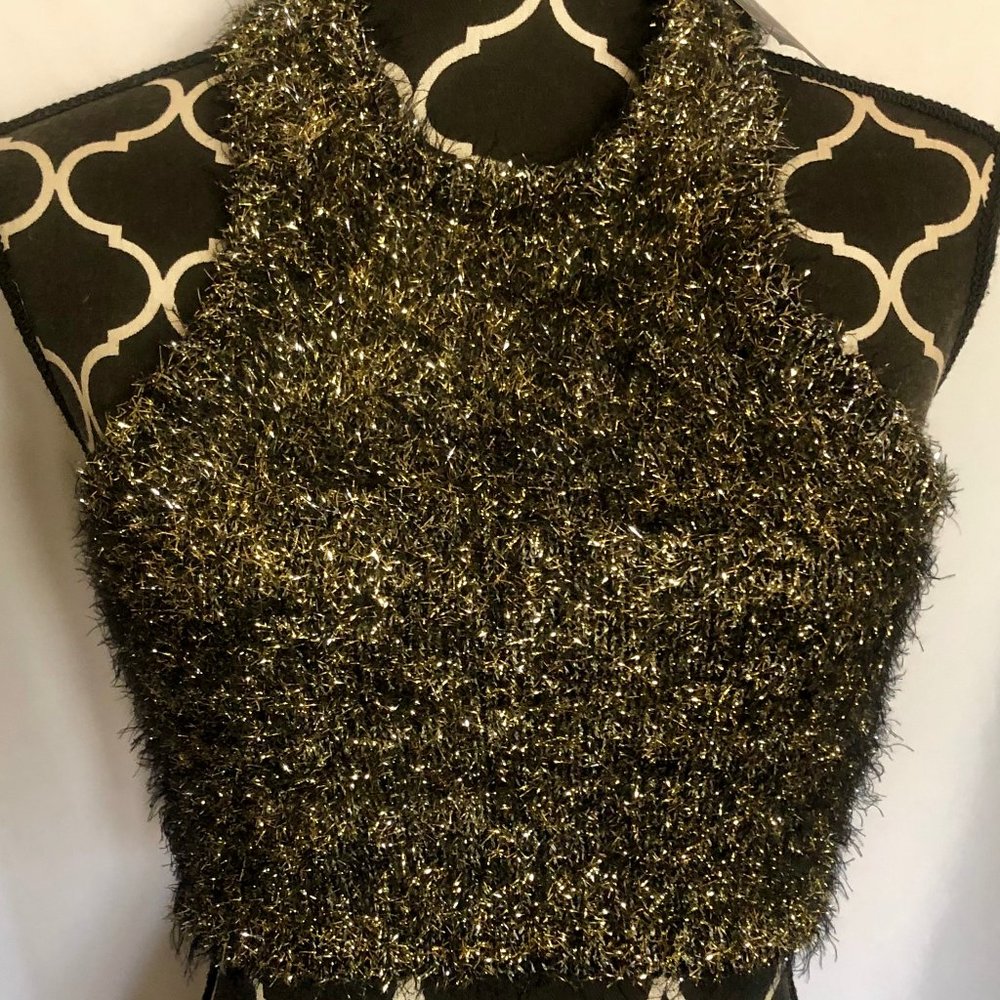 Nasty Gal Black Gold Metallic Sparkly Crop Racerback Top sz M NWT